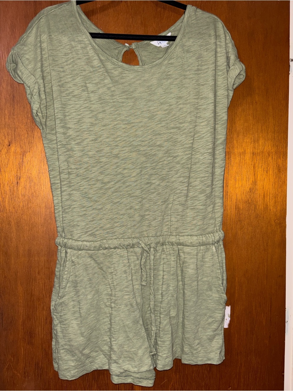 Time and Tru Olive Green Drawstring Short Sleeve Romper